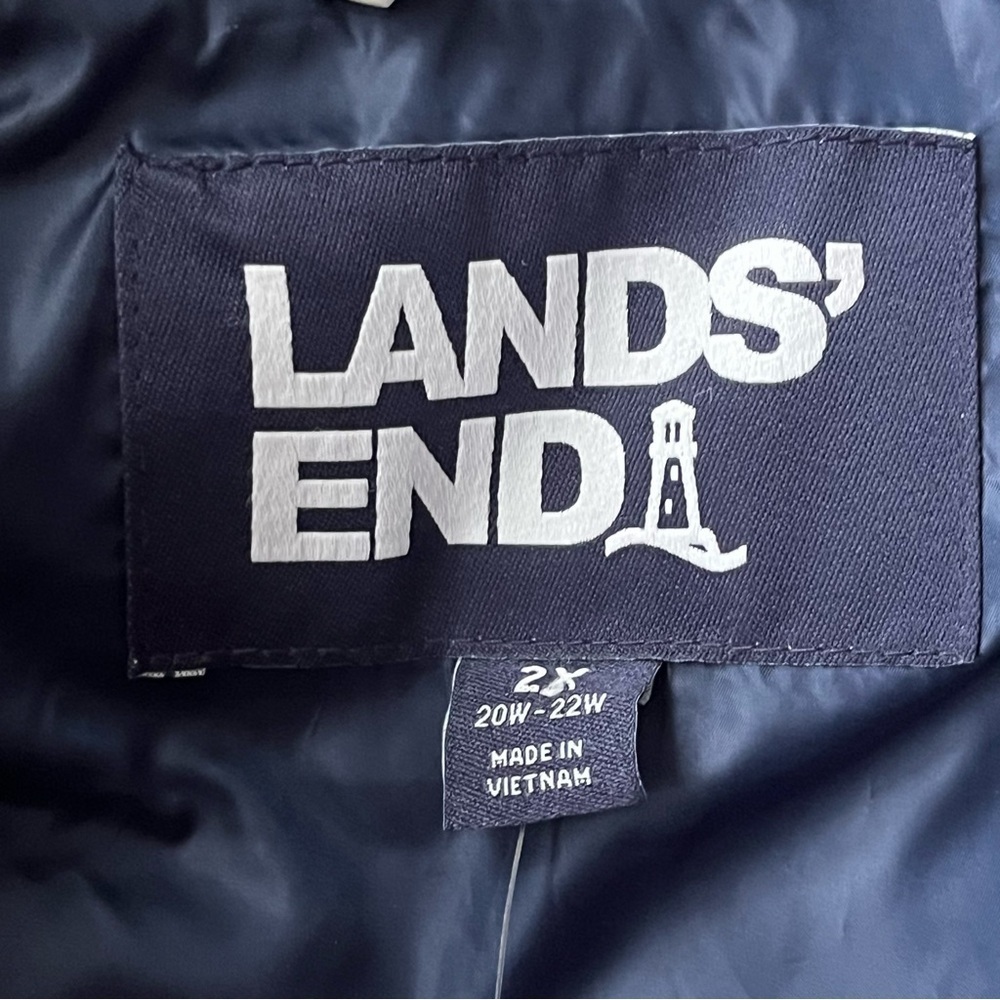 Lands End Down Puffer Vest Womens 2X Blue Deep Sea Navy Founders Stripe NEW - Picture 10 of 10